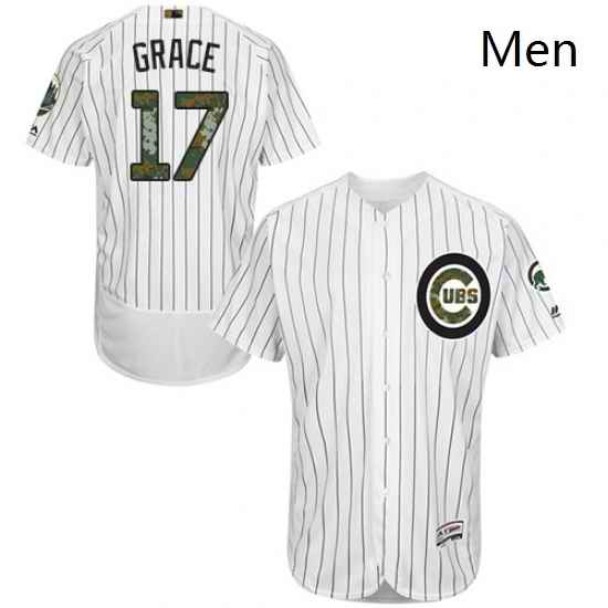 Mens Majestic Chicago Cubs 17 Mark Grace Authentic White 2016 Memorial Day Fashion Flex Base MLB Jersey